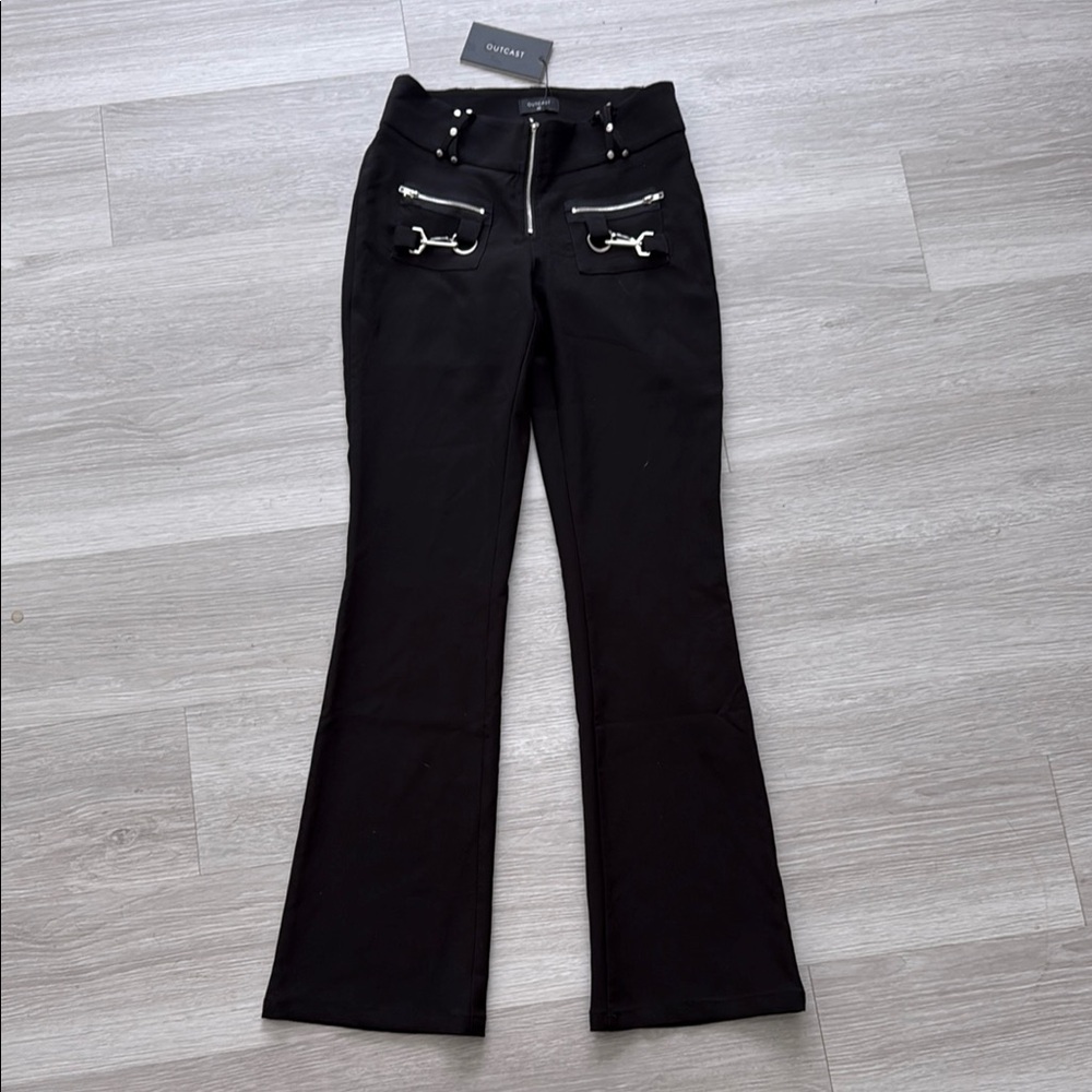 Black Flared Pants with Zipper Details
